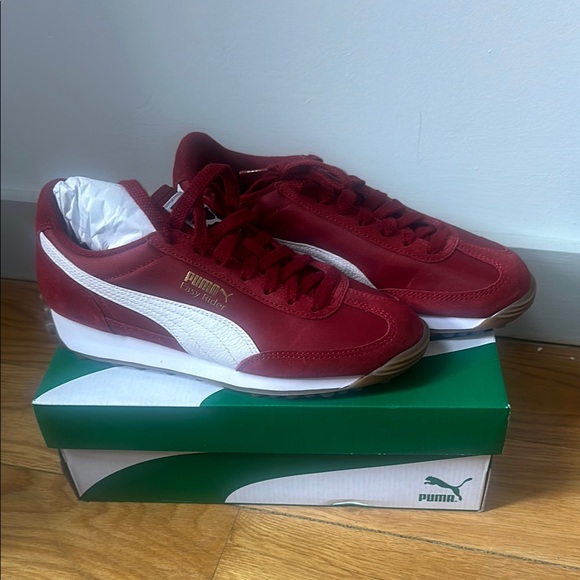 Puma Easy Rider Red Athletic Shoes with White Sole and Suede Upper